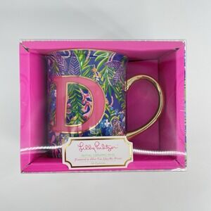 Lilly Pulitzer Coffee Mug NEW 14oz Gold Handle Letter D "How You Like Me Prowl"